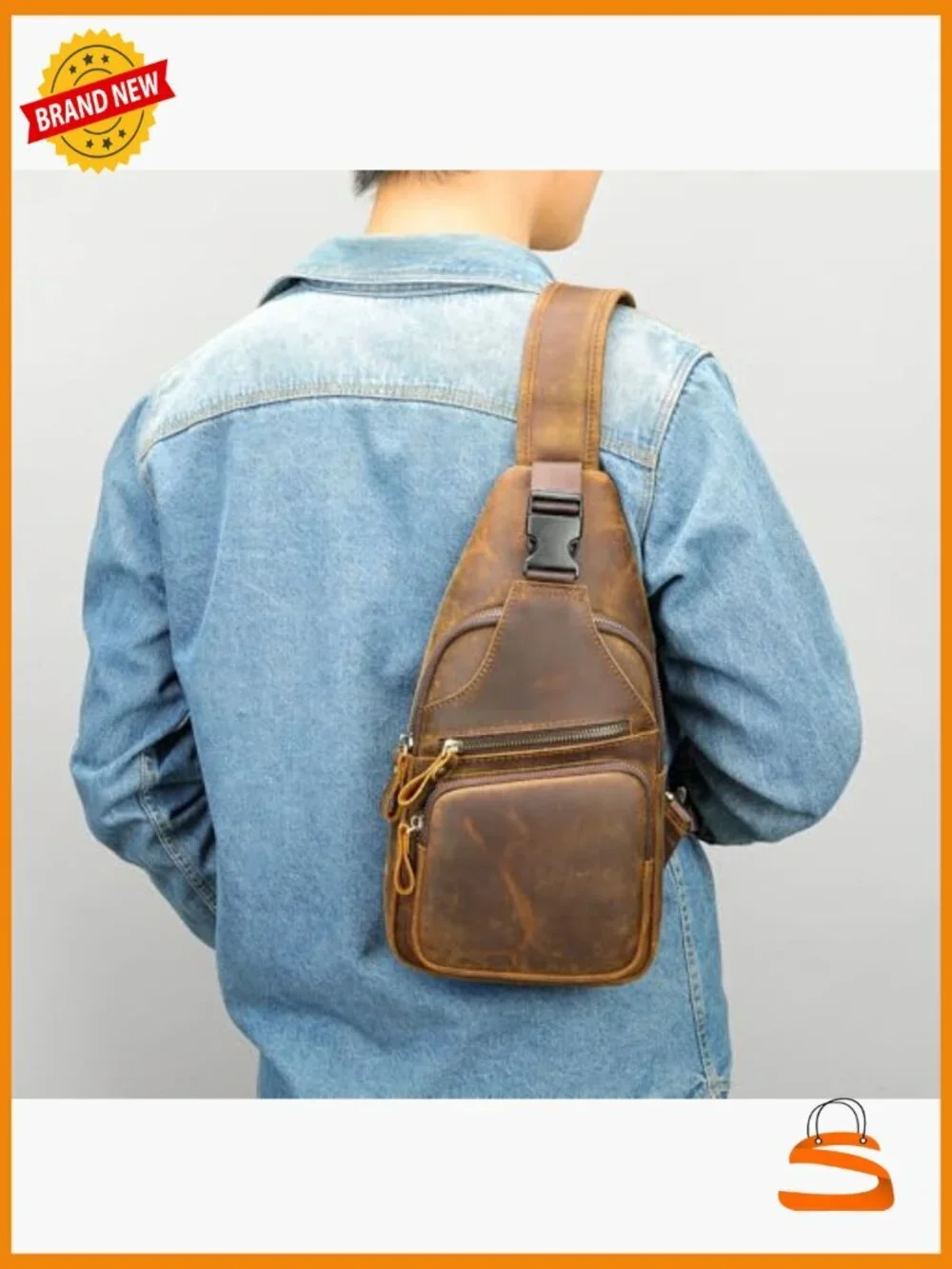 Vintage Genuine Leather Crossbody Sling Bag with Adjustable Strap
